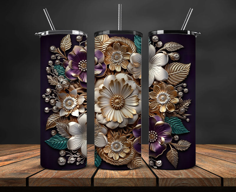 3D Flowers Tumbler Wrap, 3D Floral Sublimation Tumbler Design , 3D Tum –  Tumblerpng