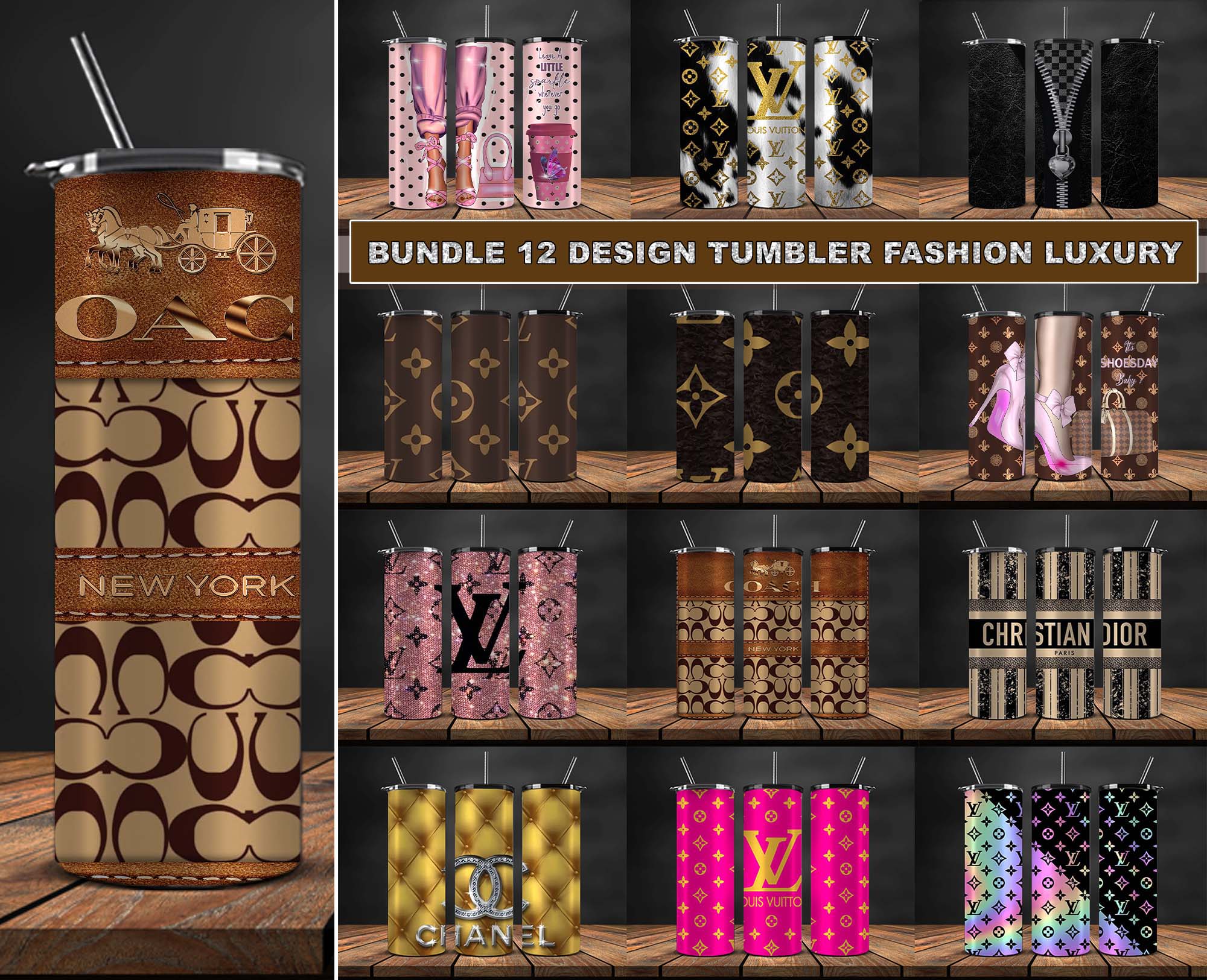 Louis Vuitton Brown Tumbler Wrap, 20oz Skinny Tumbler Design