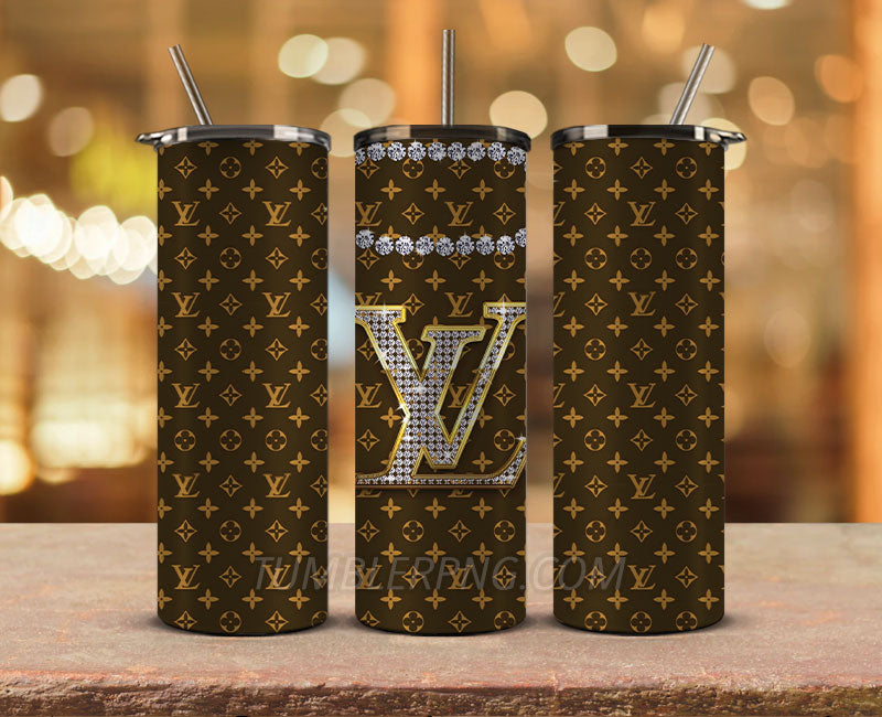 Louis Vuitton Brown Tumbler Wrap, 20oz Skinny Tumbler PNG Digital Download