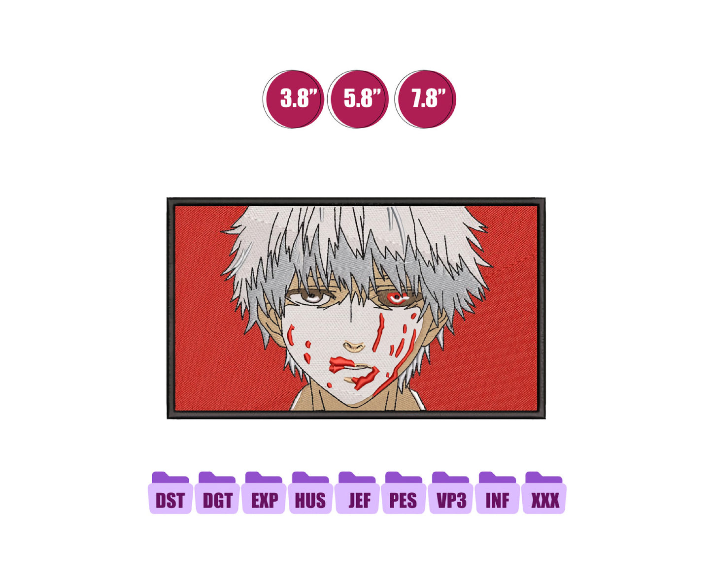 Kaneki Ken Anime Embroidery Design, Anime Machine Embroidery Design 113