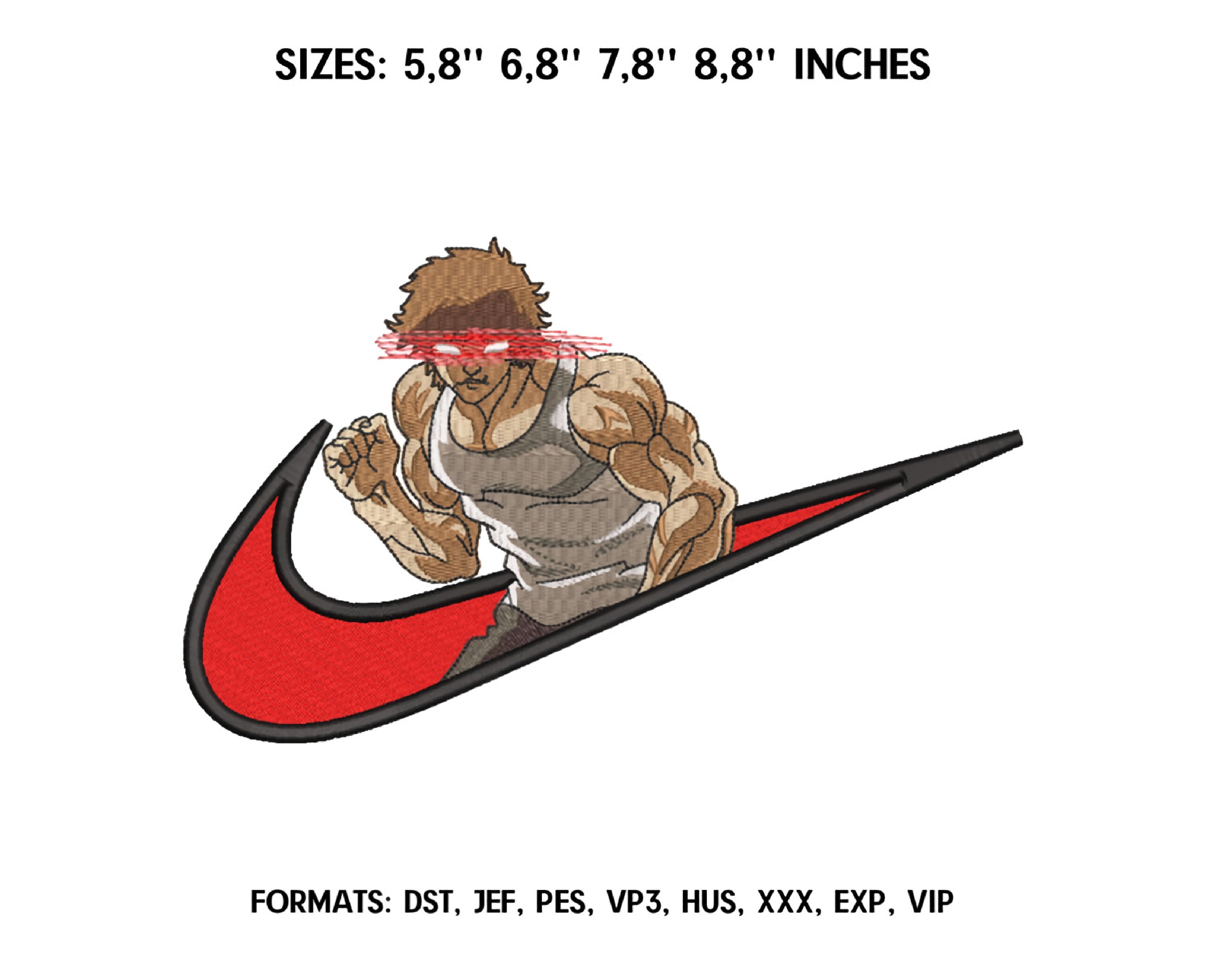 Ni ke Swoosh Baki Anime Embroidery Design, Ni ke Anime Embroidery Desi ...