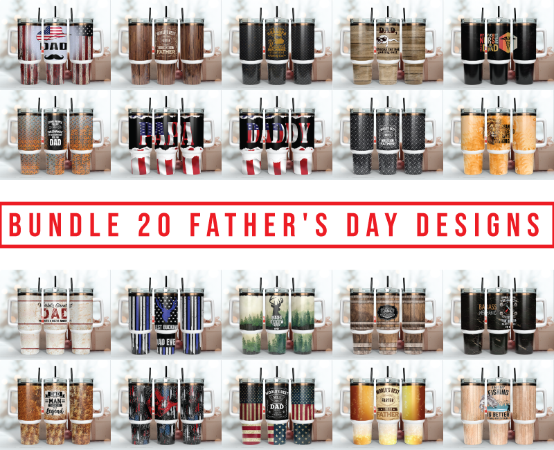 20 Designs Father's Day Tumbler Wrap 40oz , 40oz Tumbler Sublimation Png , Tumbler Wrap 21