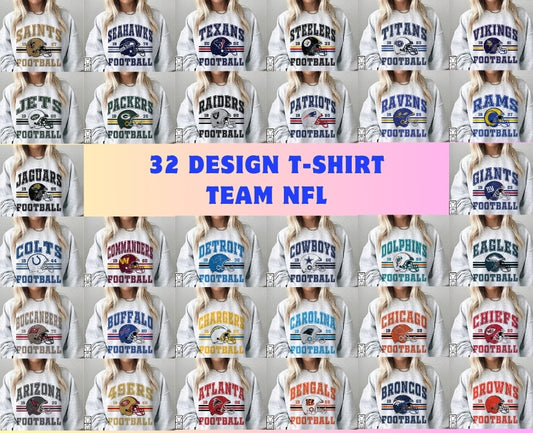 32 Designs T-Shirt NFL Png, NFL T-Shirt Design Bundle 01