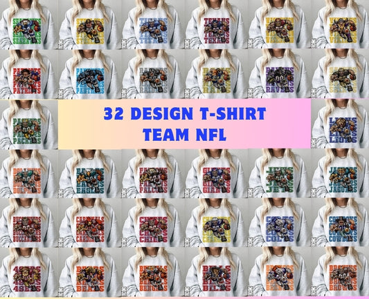 32 Designs T-Shirt NFL Png, NFL T-Shirt Design Bundle 02