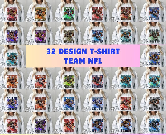 32 Designs T-Shirt NFL Png, NFL T-Shirt Design Bundle 03