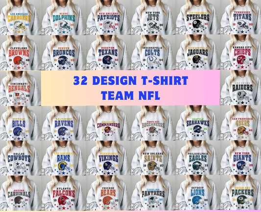 32 Designs T-Shirt NFL Png, NFL T-Shirt Design Bundle 05