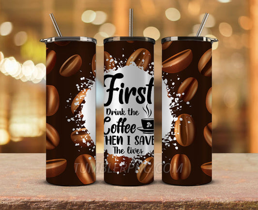 Coffee 20 oz Skinny Tumbler Sublimation Png, Coffee Tumbler Wrap 24